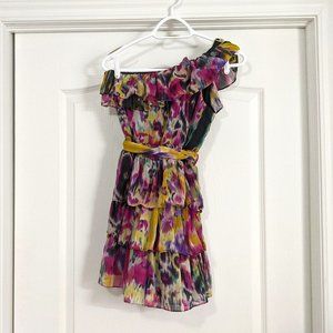 S Bright Multi-Colour One Shoulder Ruffle Dress